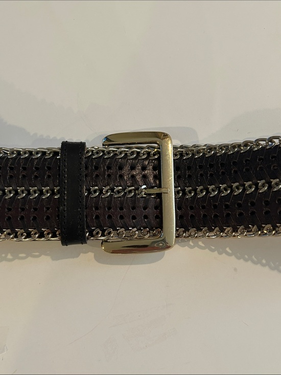 Carlisle Black Leather Belt , Gold Chain and Whipstitch Detail Adj Size M NWOT main image 5